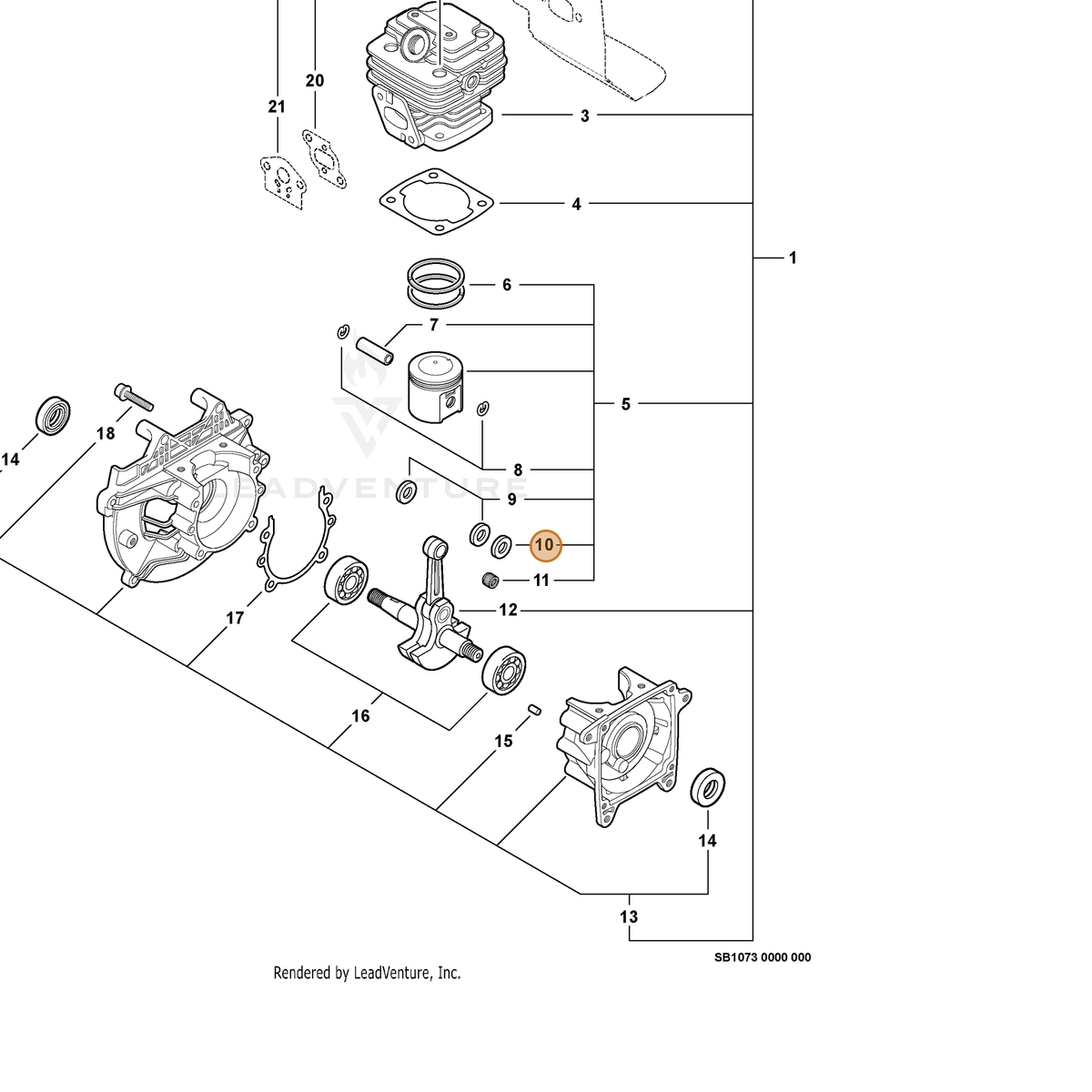 ECHO part V306000121 — IPL diagram snippet (6x zoom, amber highlight)
