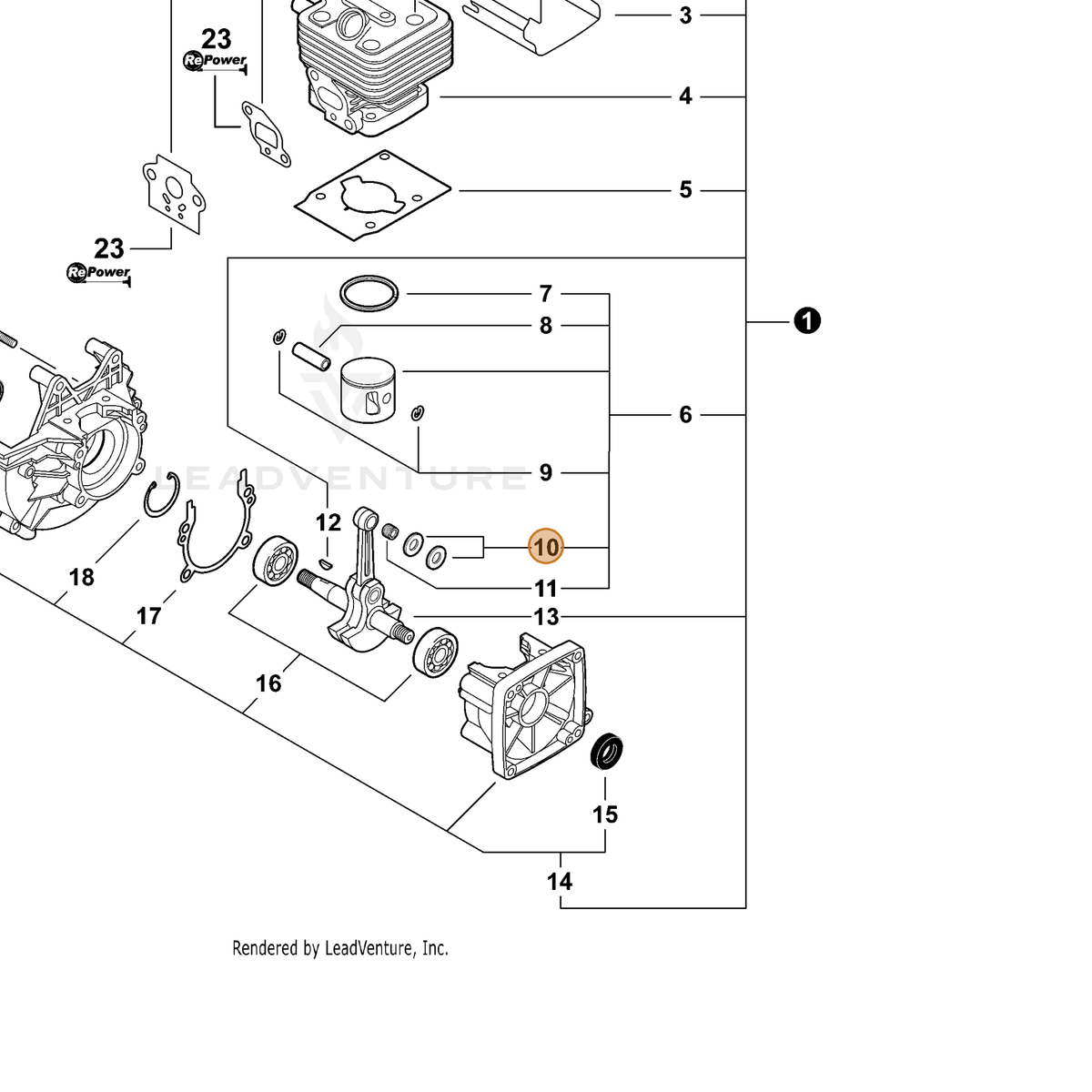 ECHO part V306000200 — IPL diagram snippet (6x zoom, amber highlight)