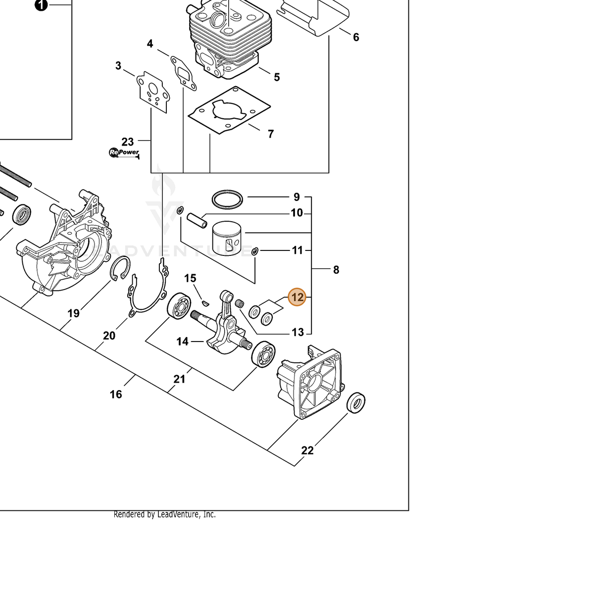 ECHO part V306000520 — IPL diagram snippet (6x zoom, amber highlight)