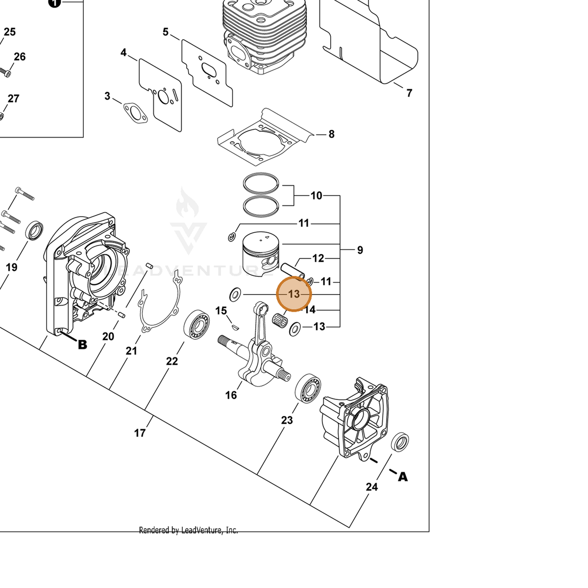 ECHO part V307000050 — IPL diagram snippet (6x zoom, amber highlight)