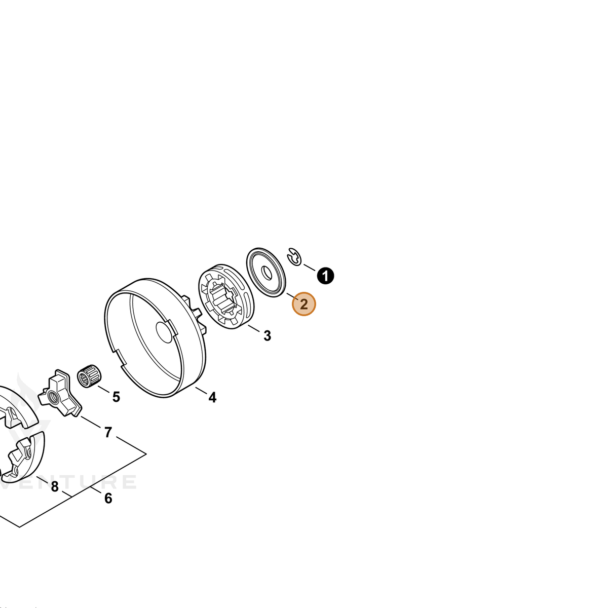 ECHO part V307000520 — IPL diagram snippet (6x zoom, amber highlight)