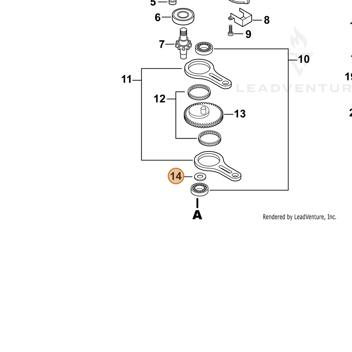 ECHO part V307000560 — IPL diagram snippet (6x zoom, amber highlight)