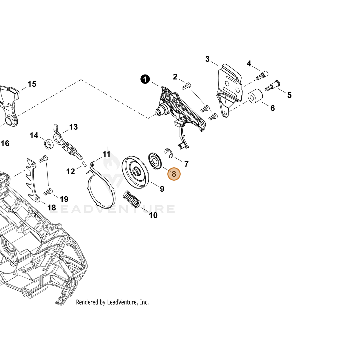 ECHO part V307000620 — IPL diagram snippet (6x zoom, amber highlight)