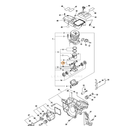 ECHO part V308000010 — IPL diagram snippet (6x zoom, amber highlight)