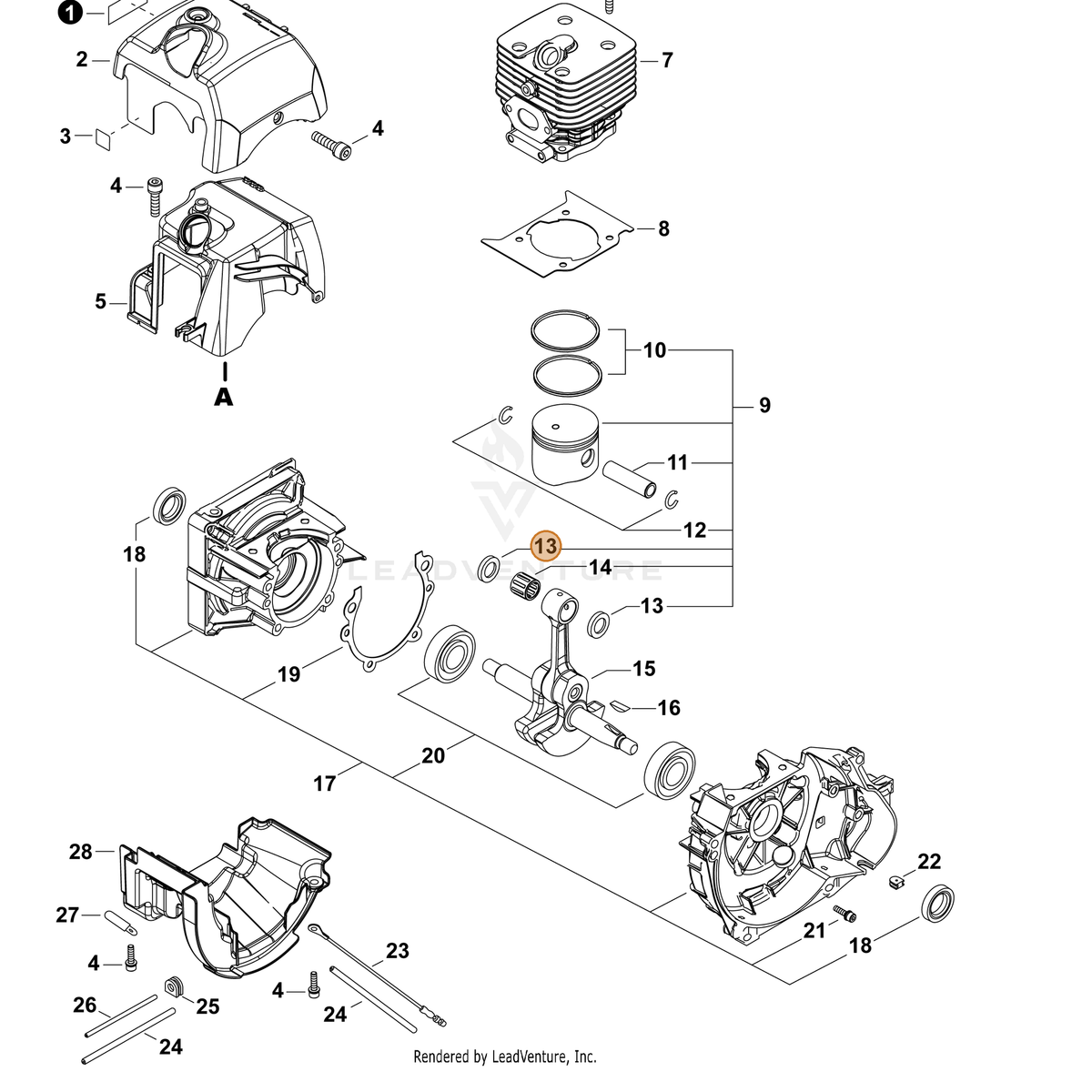 ECHO part V308000100 — IPL diagram snippet (6x zoom, amber highlight)