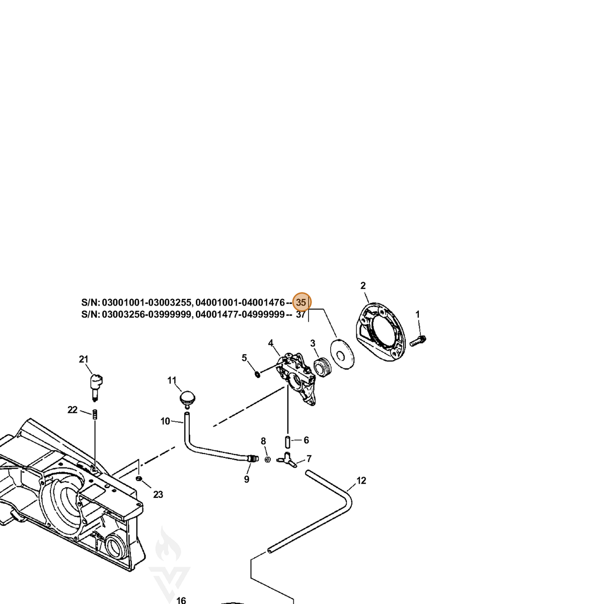 ECHO part V309000010 — IPL diagram snippet (6x zoom, amber highlight)
