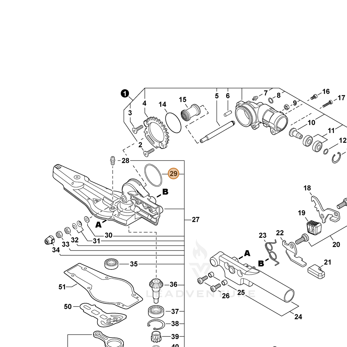 ECHO part V317000040 — IPL diagram snippet (6x zoom, amber highlight)