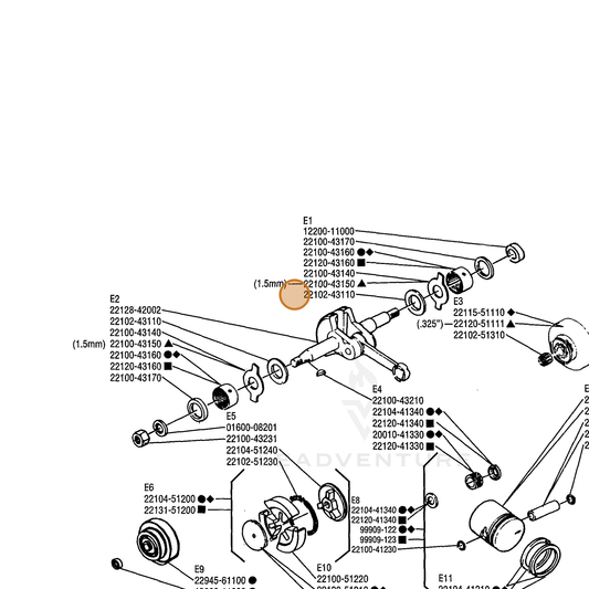 Echo part V327000030 — IPL diagram snippet (6x zoom, amber highlight)