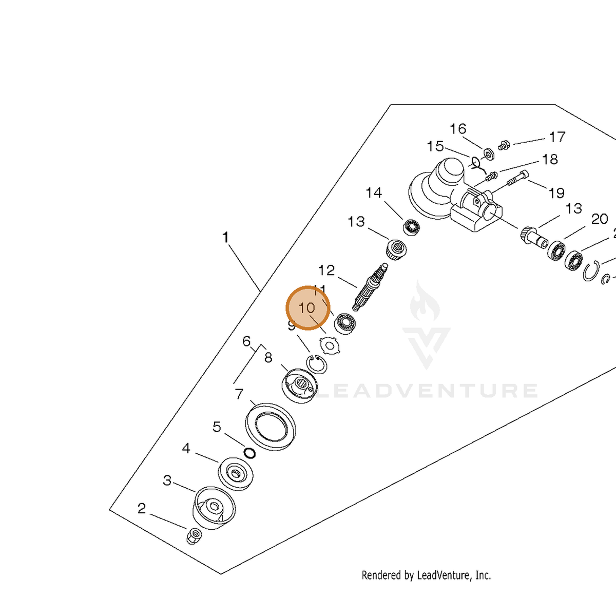ECHO part V340000180 — IPL diagram snippet (6x zoom, amber highlight)
