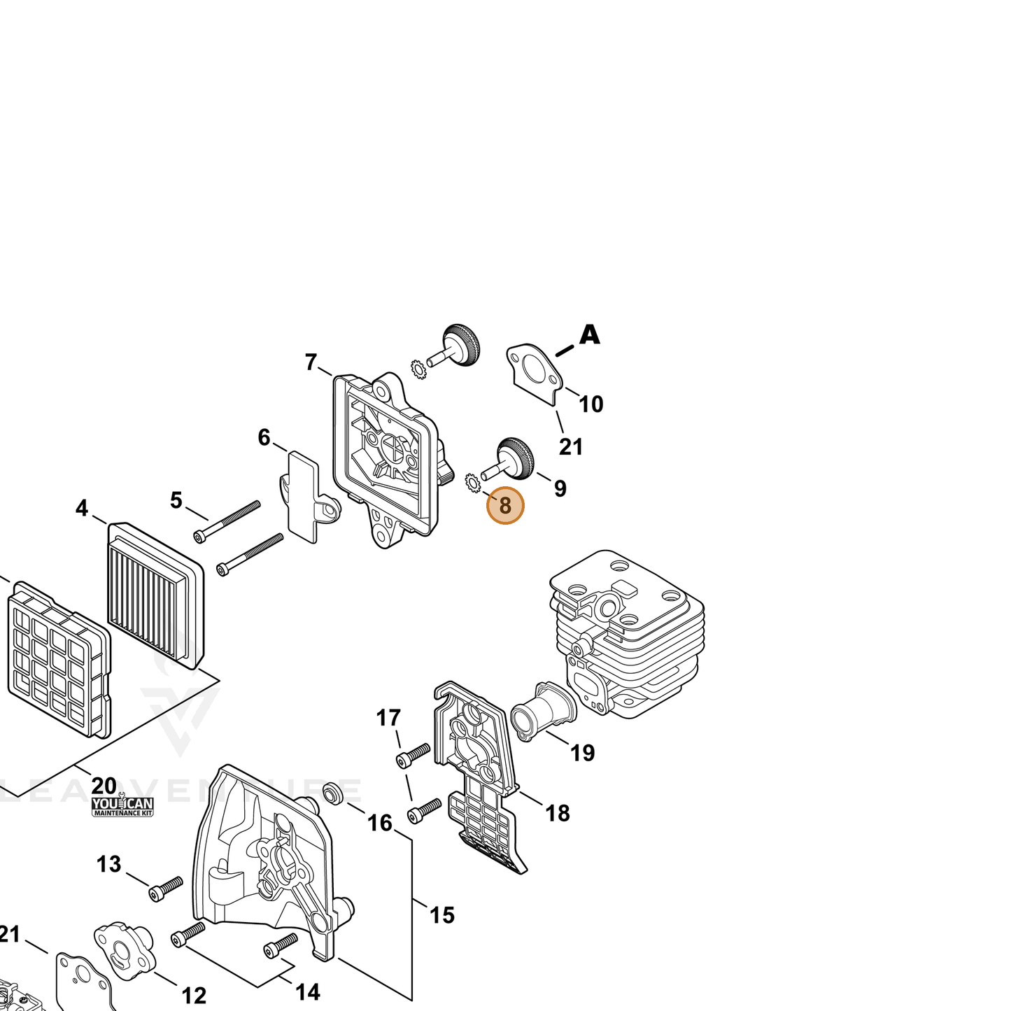 ECHO part V340000210 — IPL diagram snippet (6x zoom, amber highlight)