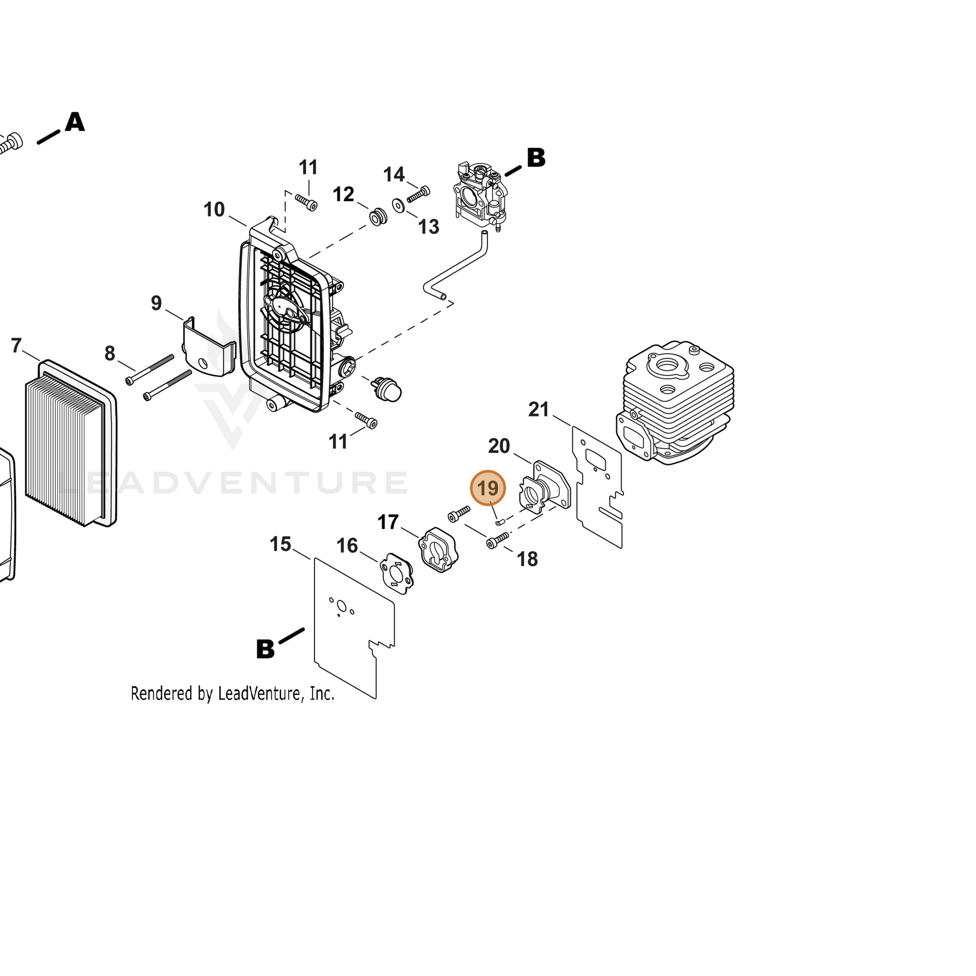 ECHO part V351000020 — IPL diagram snippet (6x zoom, amber highlight)