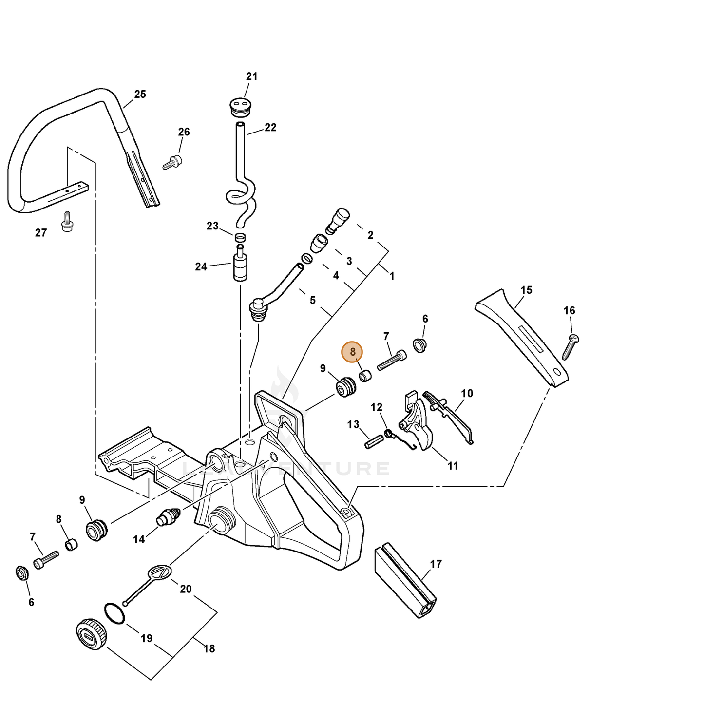 ECHO part V352000070 — IPL diagram snippet (6x zoom, amber highlight)