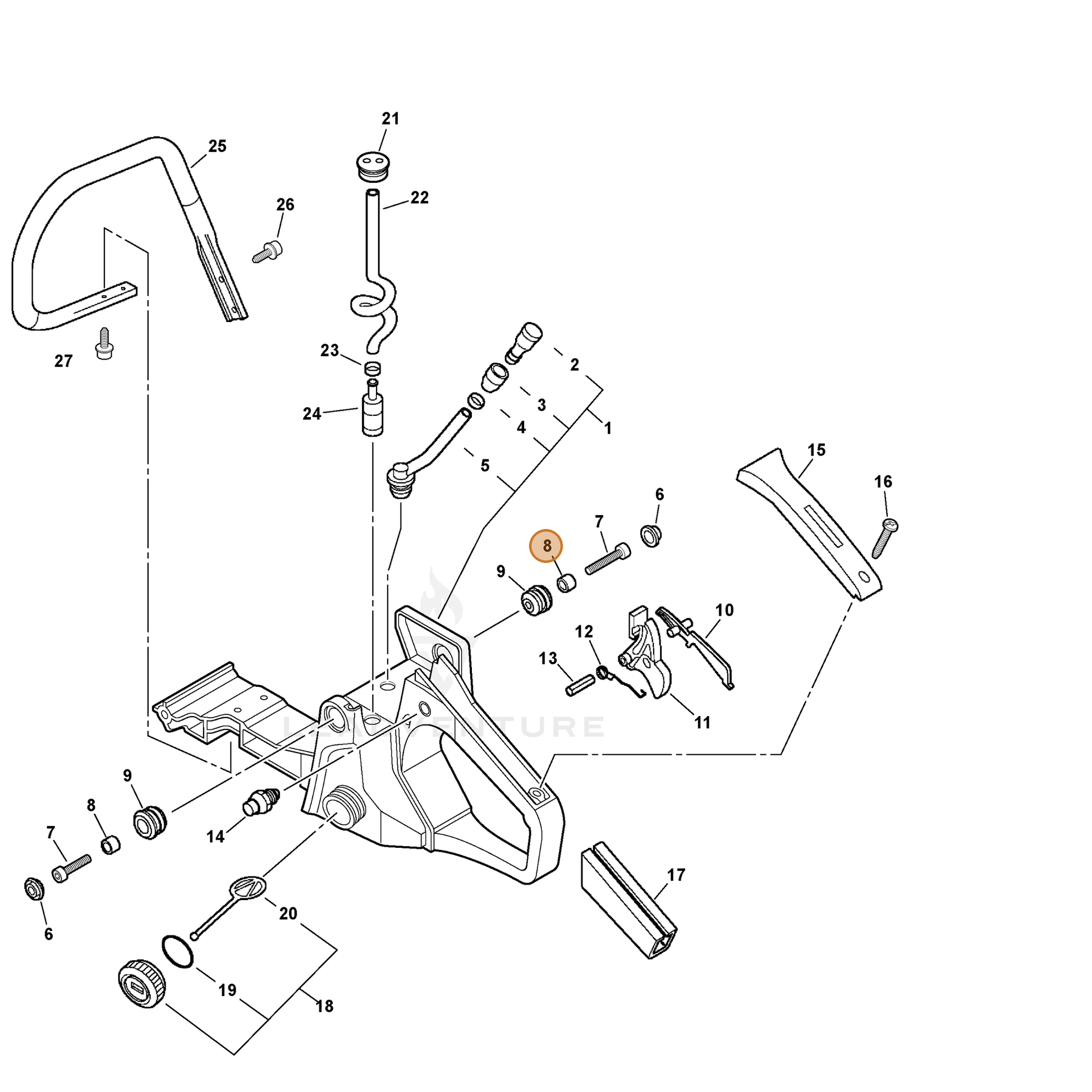 ECHO part V352000070 — IPL diagram snippet (6x zoom, amber highlight)