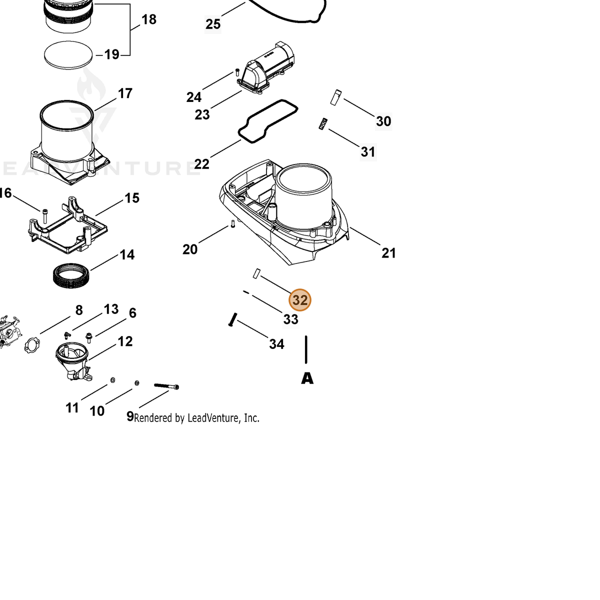 ECHO part V353000740 — IPL diagram snippet (6x zoom, amber highlight)