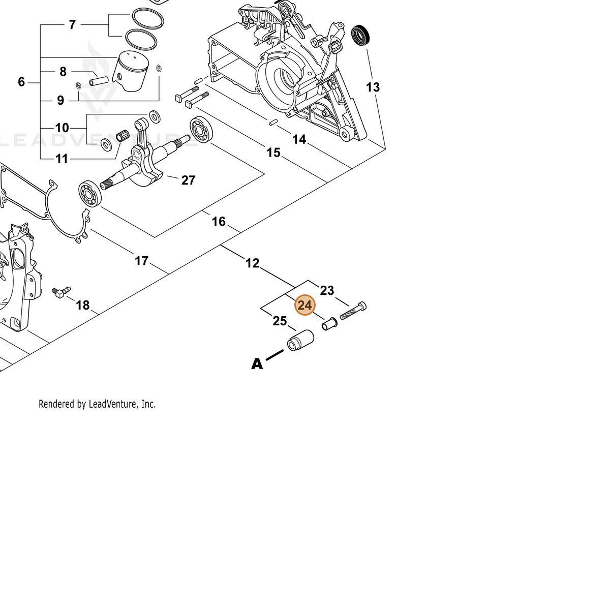 ECHO part V354000650 — IPL diagram snippet (6x zoom, amber highlight)