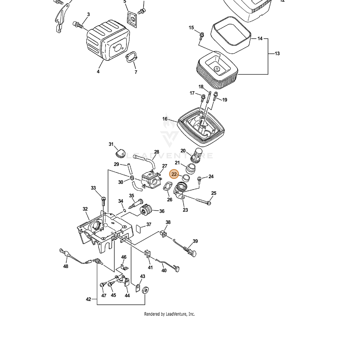 ECHO part V362000020 — IPL diagram snippet (6x zoom, amber highlight)