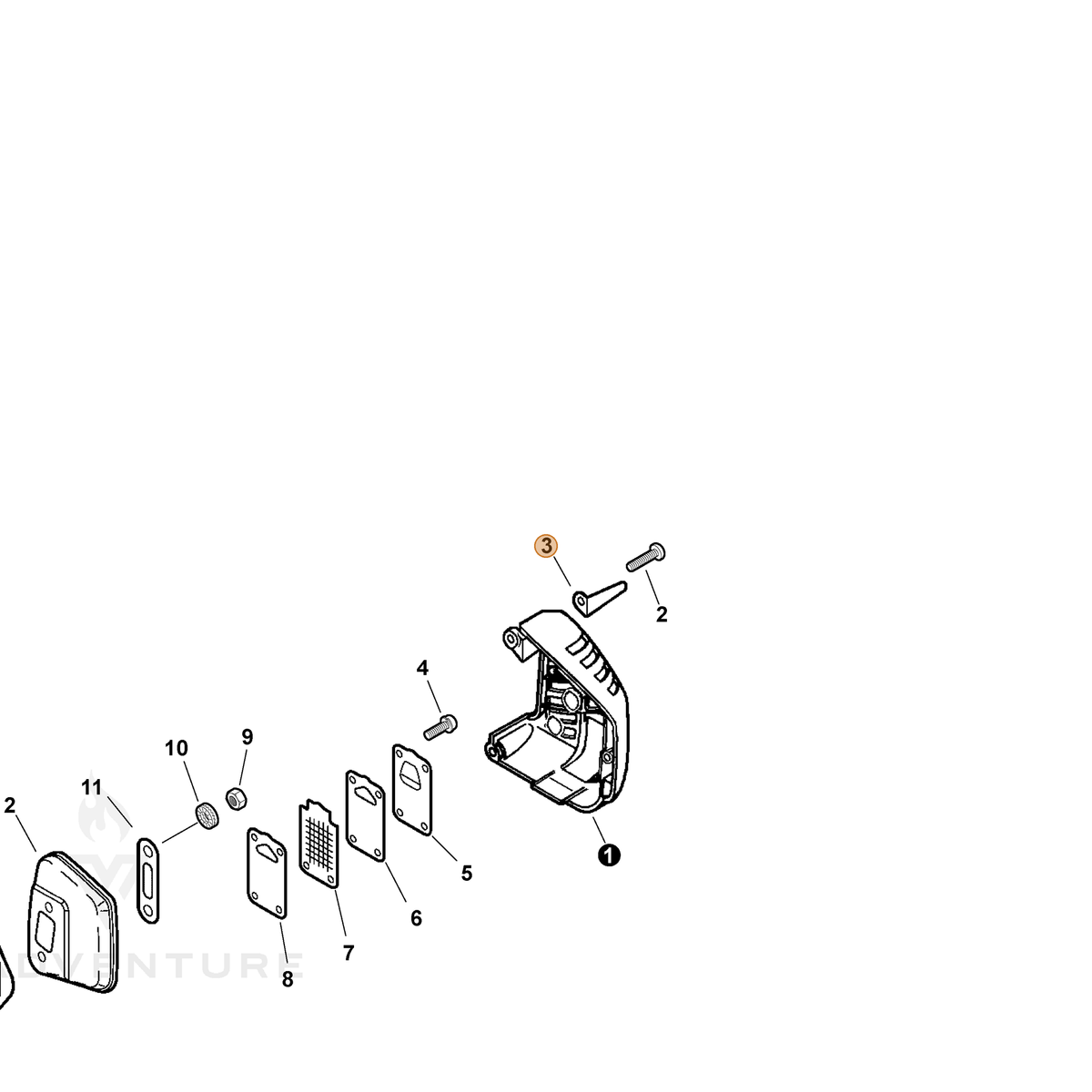 ECHO part V376000740 — IPL diagram snippet (6x zoom, amber highlight)