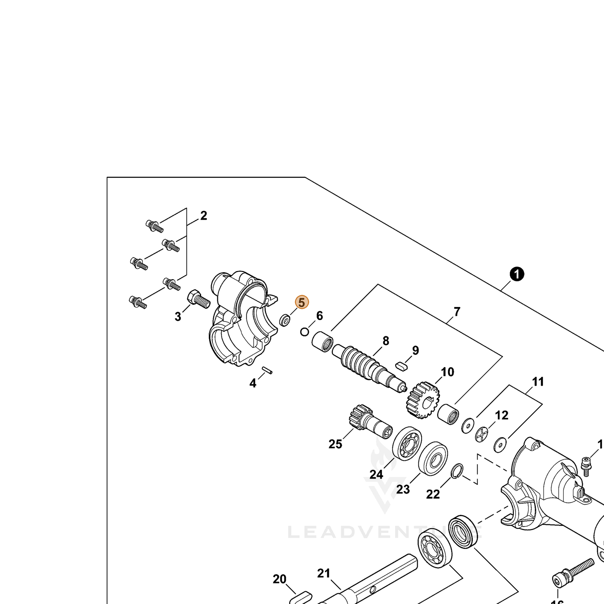 ECHO part V376001040 — IPL diagram snippet (6x zoom, amber highlight)