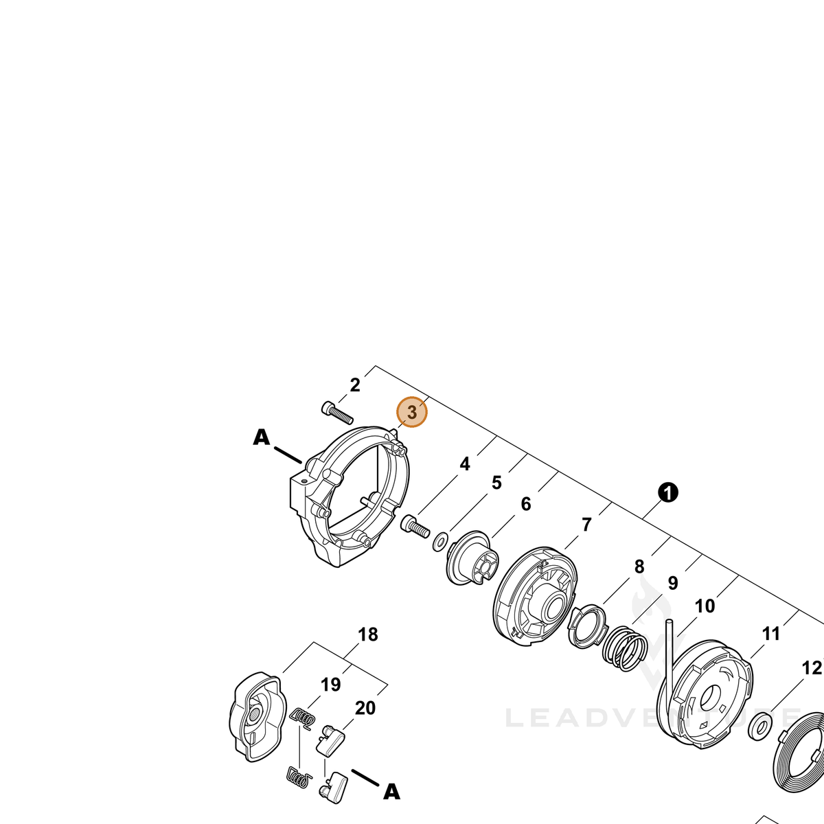 ECHO part V376001080 — IPL diagram snippet (6x zoom, amber highlight)