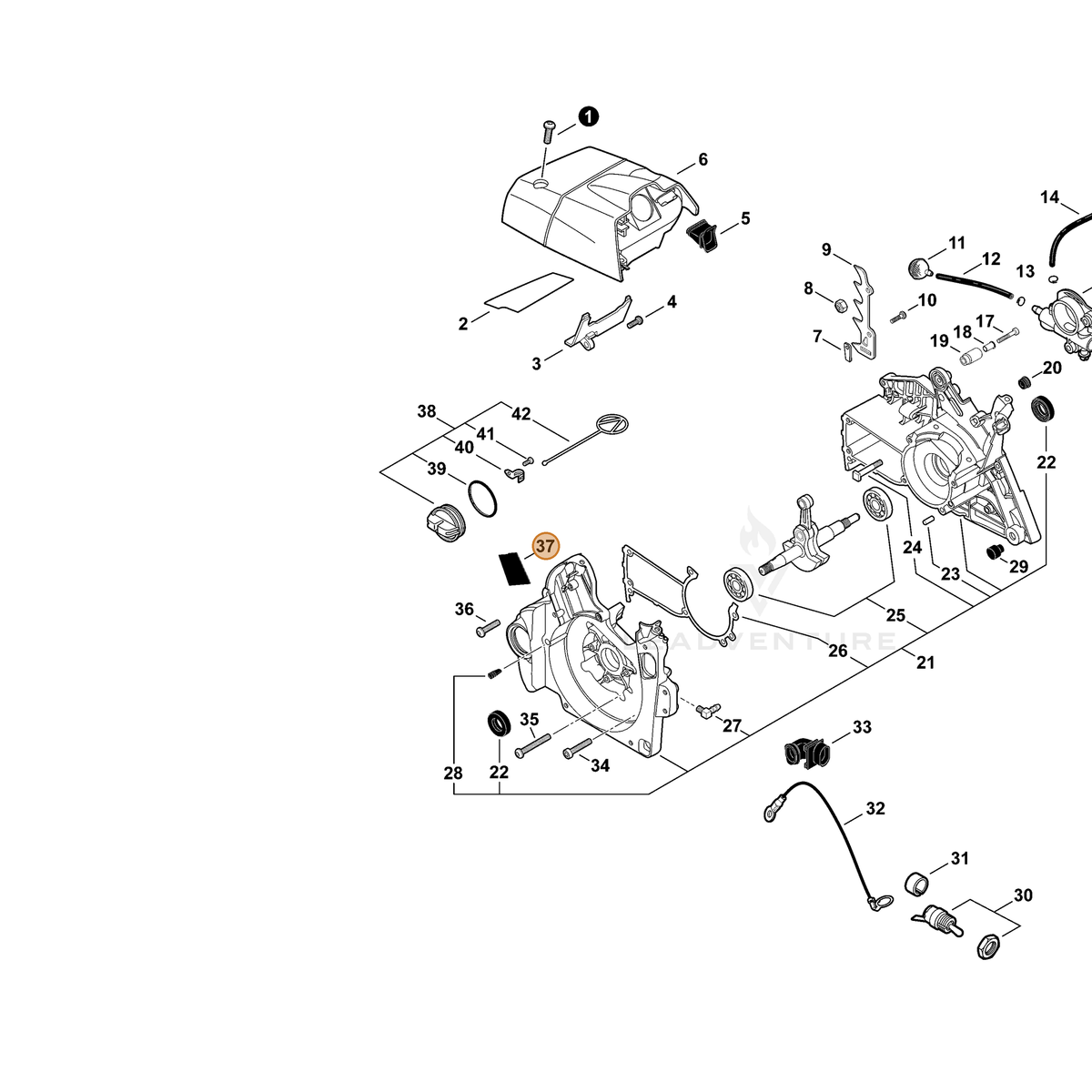 ECHO part V376001780 — IPL diagram snippet (6x zoom, amber highlight)