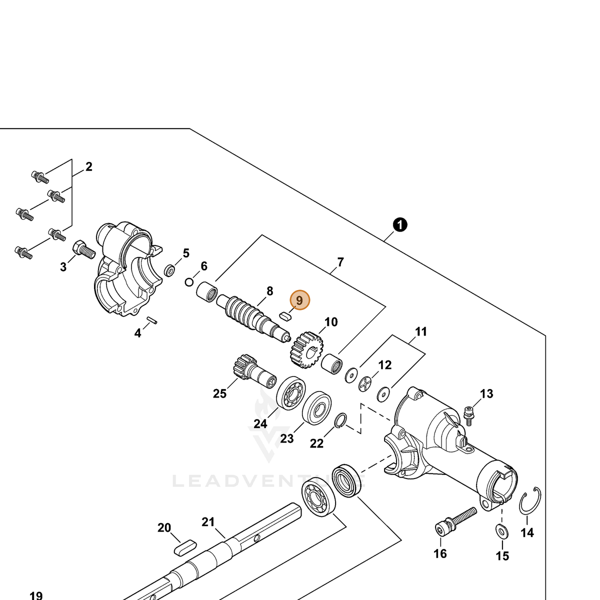 ECHO part V381000010 — IPL diagram snippet (6x zoom, amber highlight)