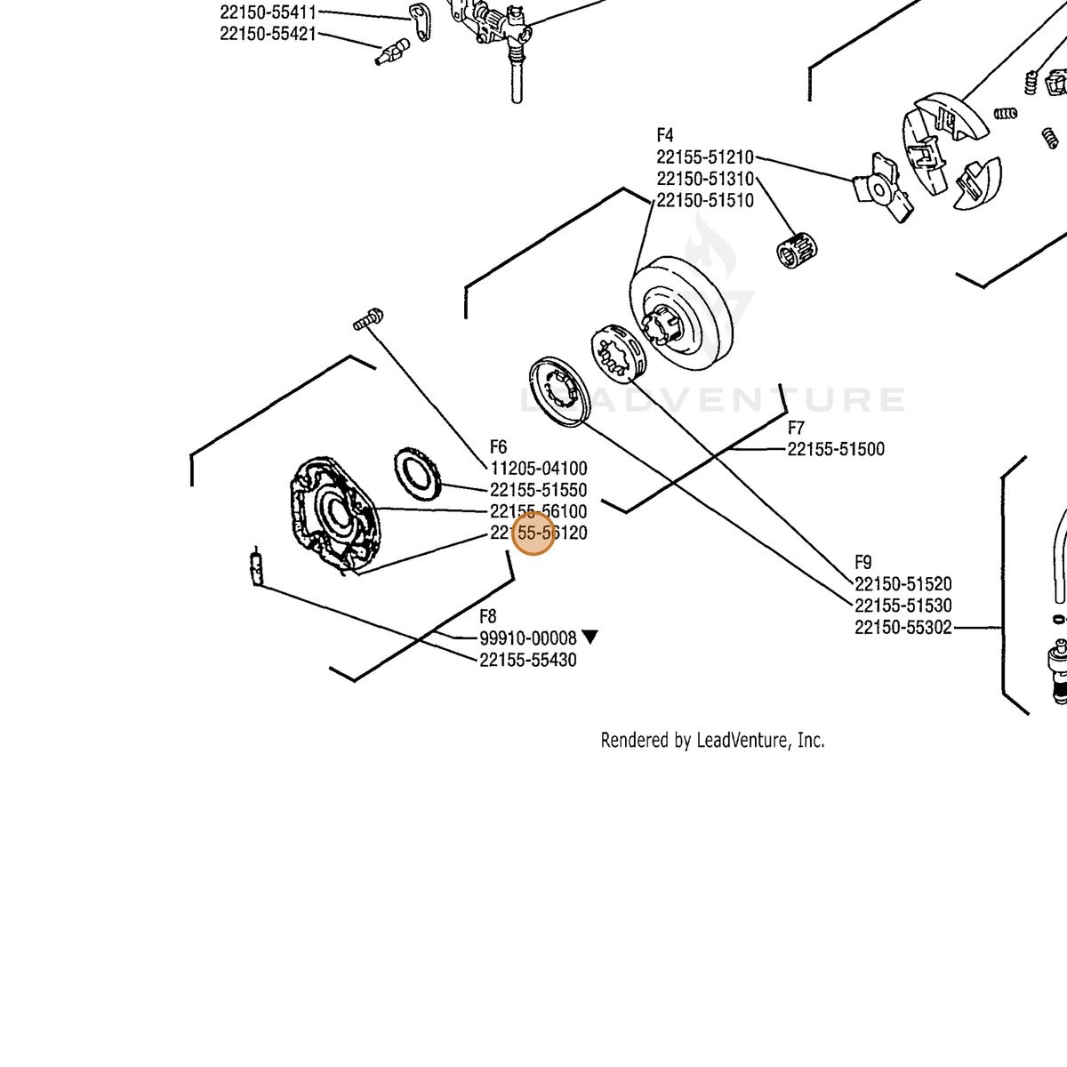 Echo part V418000030 — IPL diagram snippet (6x zoom, amber highlight)