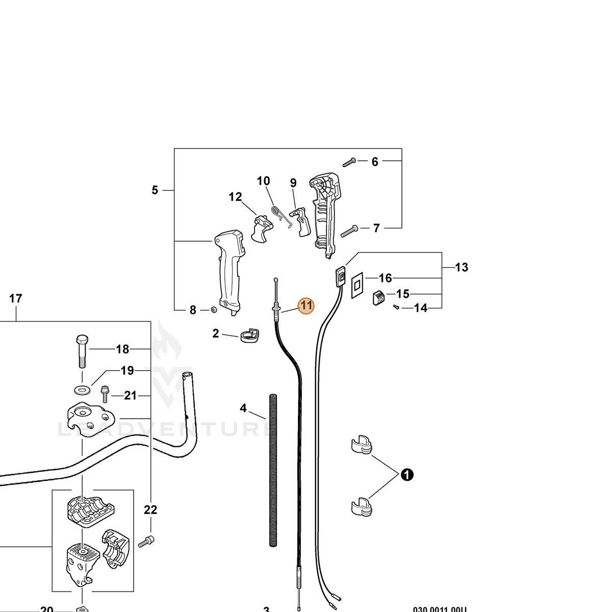 ECHO part V430000160 — IPL diagram snippet (6x zoom, amber highlight)