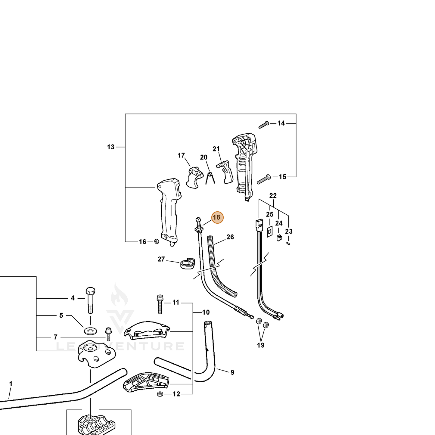 ECHO part V430000340 — IPL diagram snippet (6x zoom, amber highlight)
