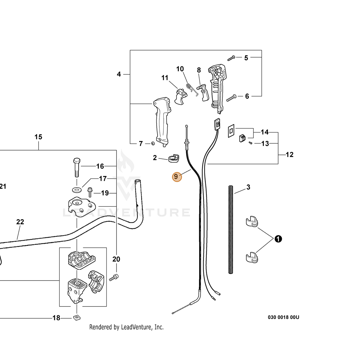 ECHO part V430000740 — IPL diagram snippet (6x zoom, amber highlight)