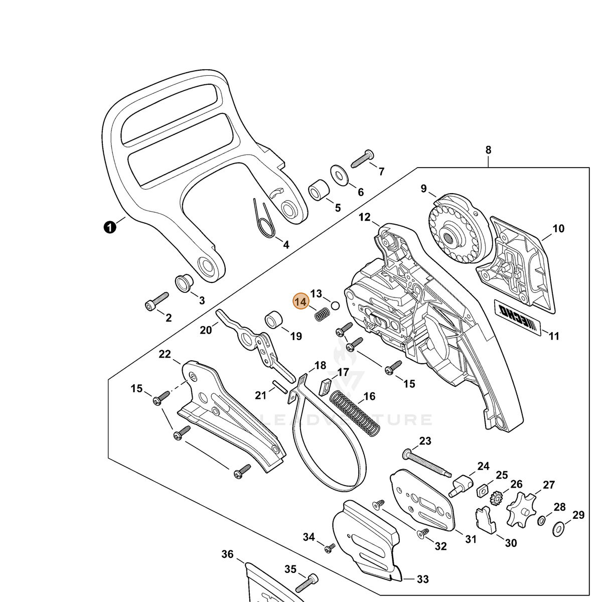 ECHO part V450001690 — IPL diagram snippet (6x zoom, amber highlight)