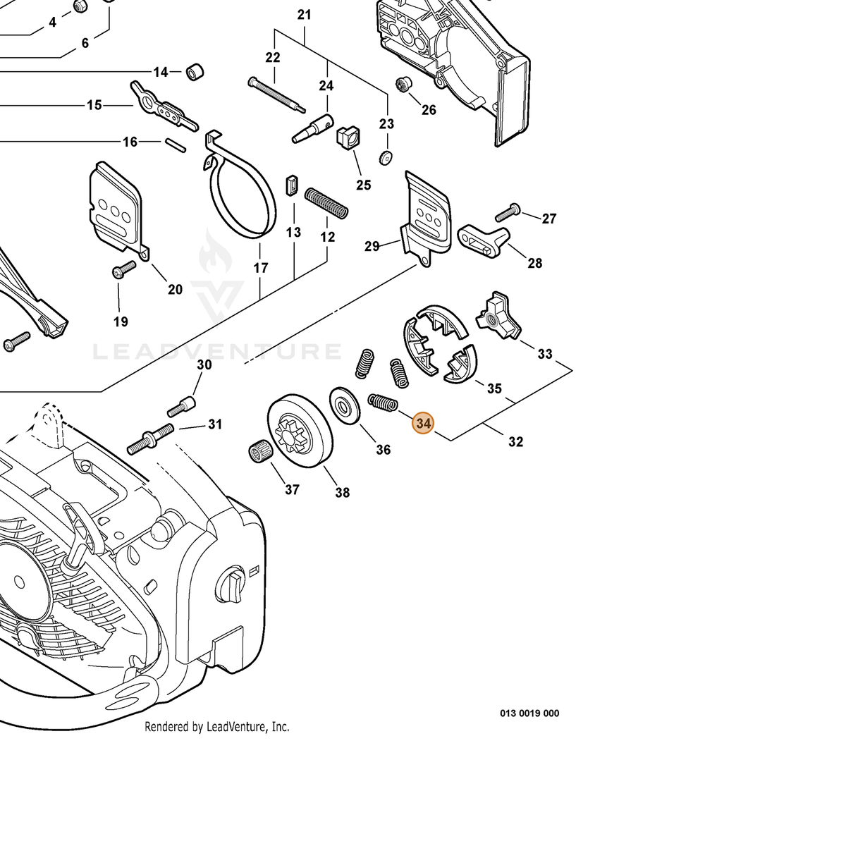 ECHO part V451000150 — IPL diagram snippet (6x zoom, amber highlight)
