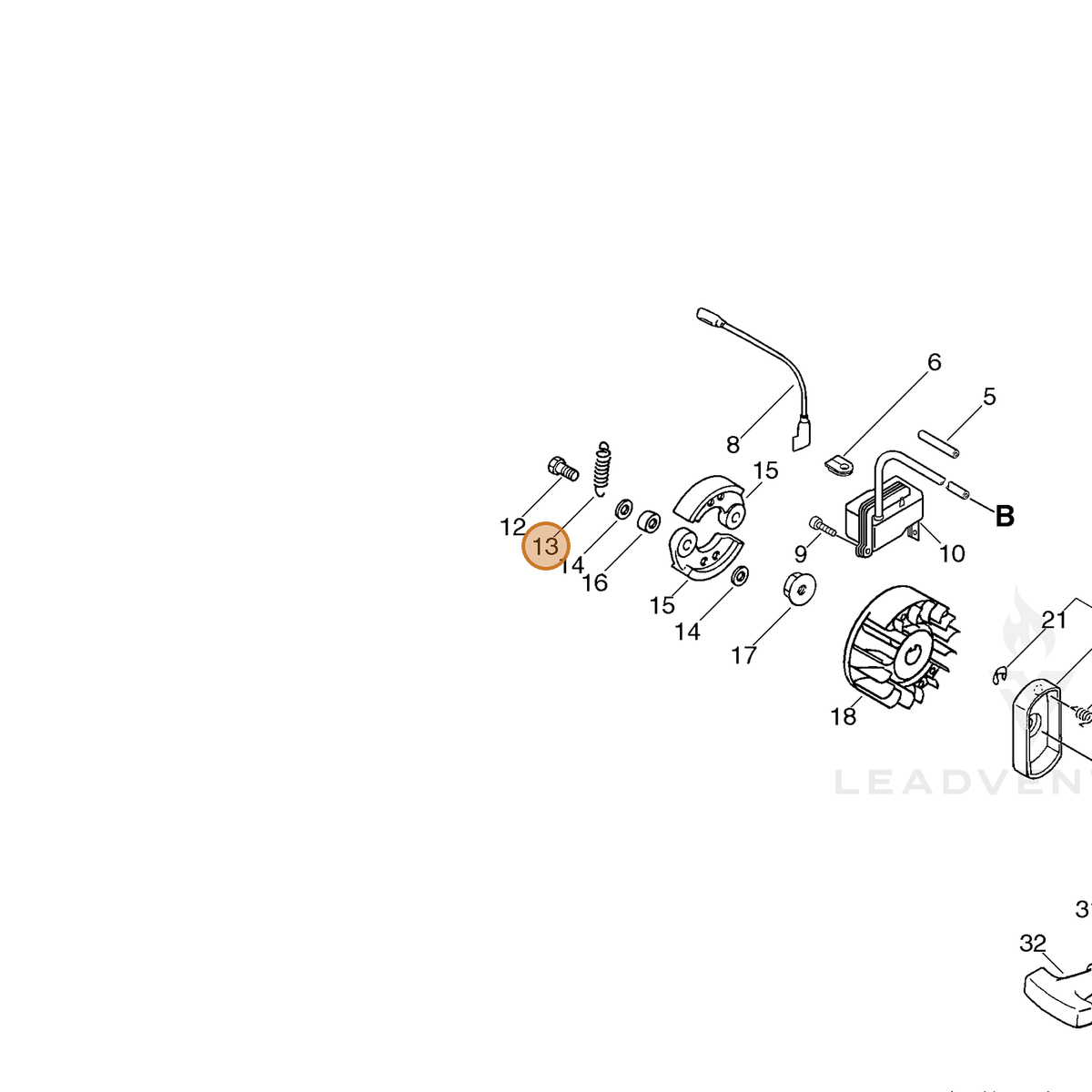 ECHO part V451000390 — IPL diagram snippet (6x zoom, amber highlight)