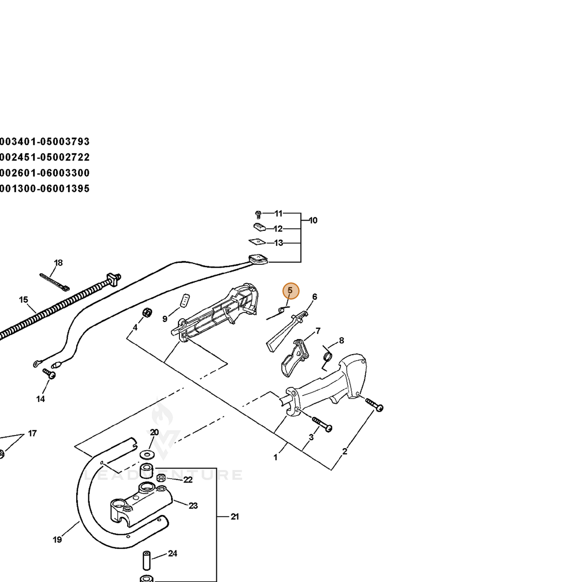 ECHO part V452000050 — IPL diagram snippet (6x zoom, amber highlight)