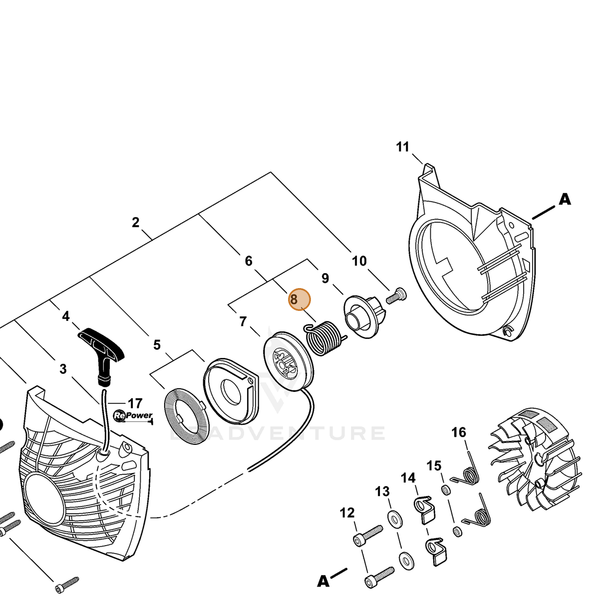 ECHO part V452001320 — IPL diagram snippet (6x zoom, amber highlight)