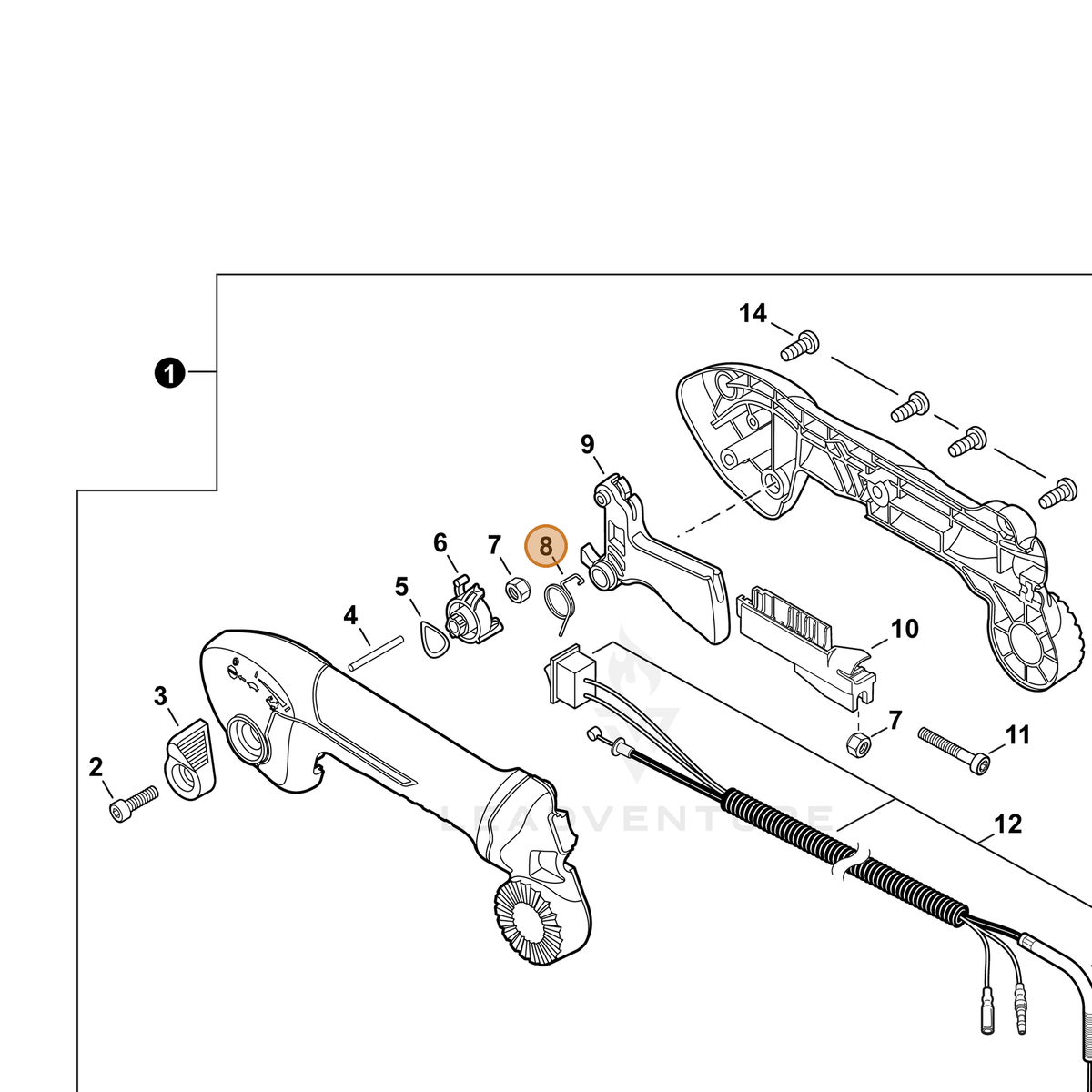 ECHO part V452001630 — IPL diagram snippet (6x zoom, amber highlight)