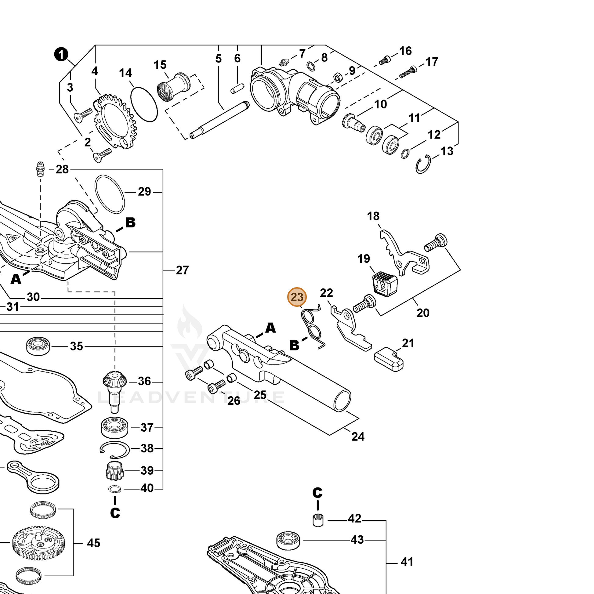 ECHO part V452001740 — IPL diagram snippet (6x zoom, amber highlight)
