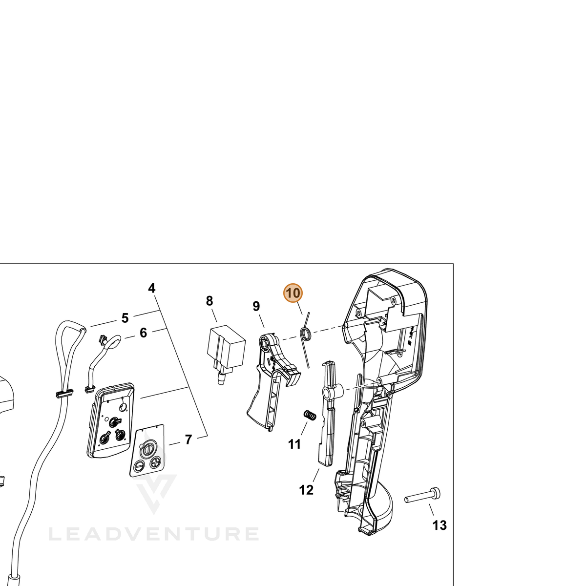 ECHO part V452002010 — IPL diagram snippet (6x zoom, amber highlight)