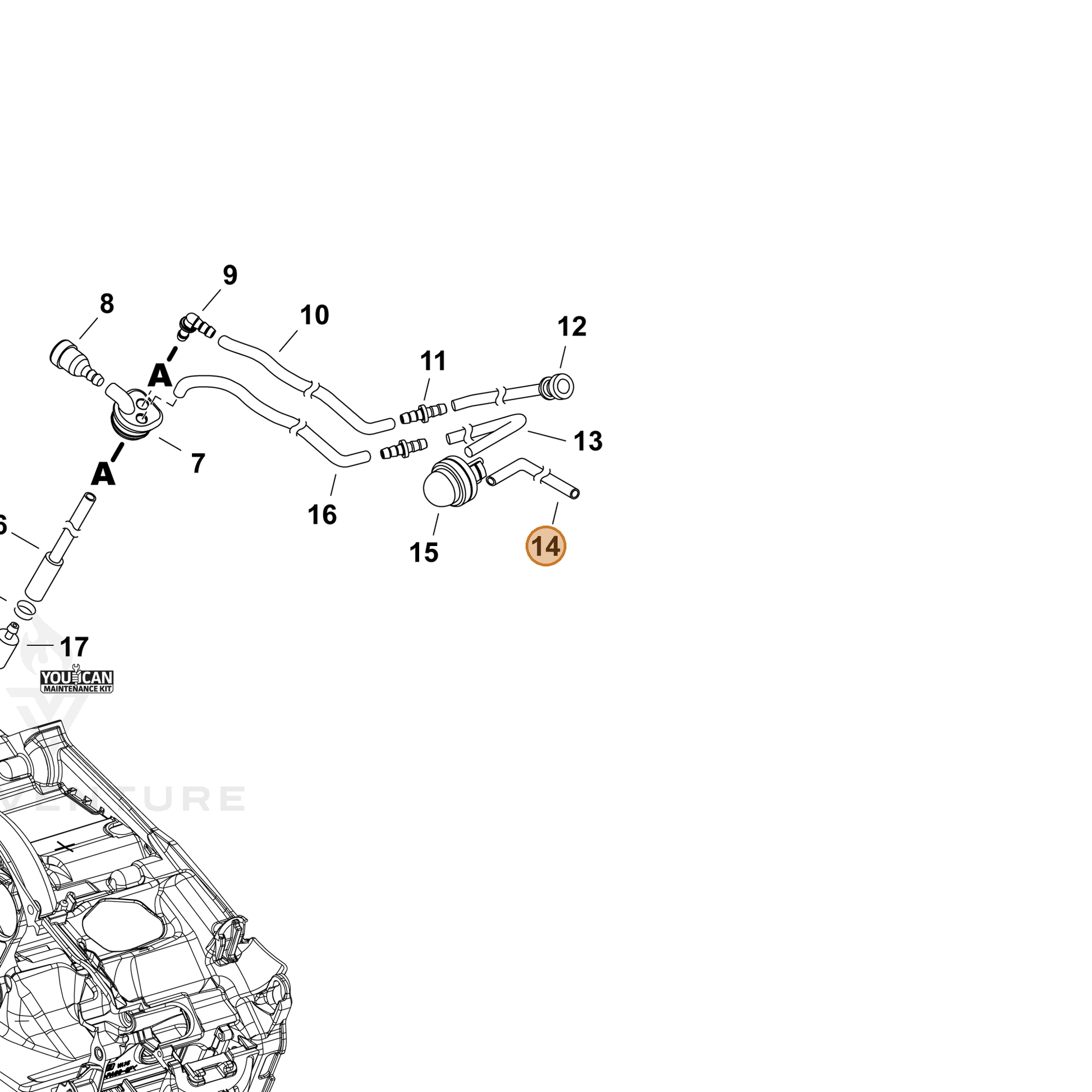 ECHO part V470002181 — IPL diagram snippet (6x zoom, amber highlight)