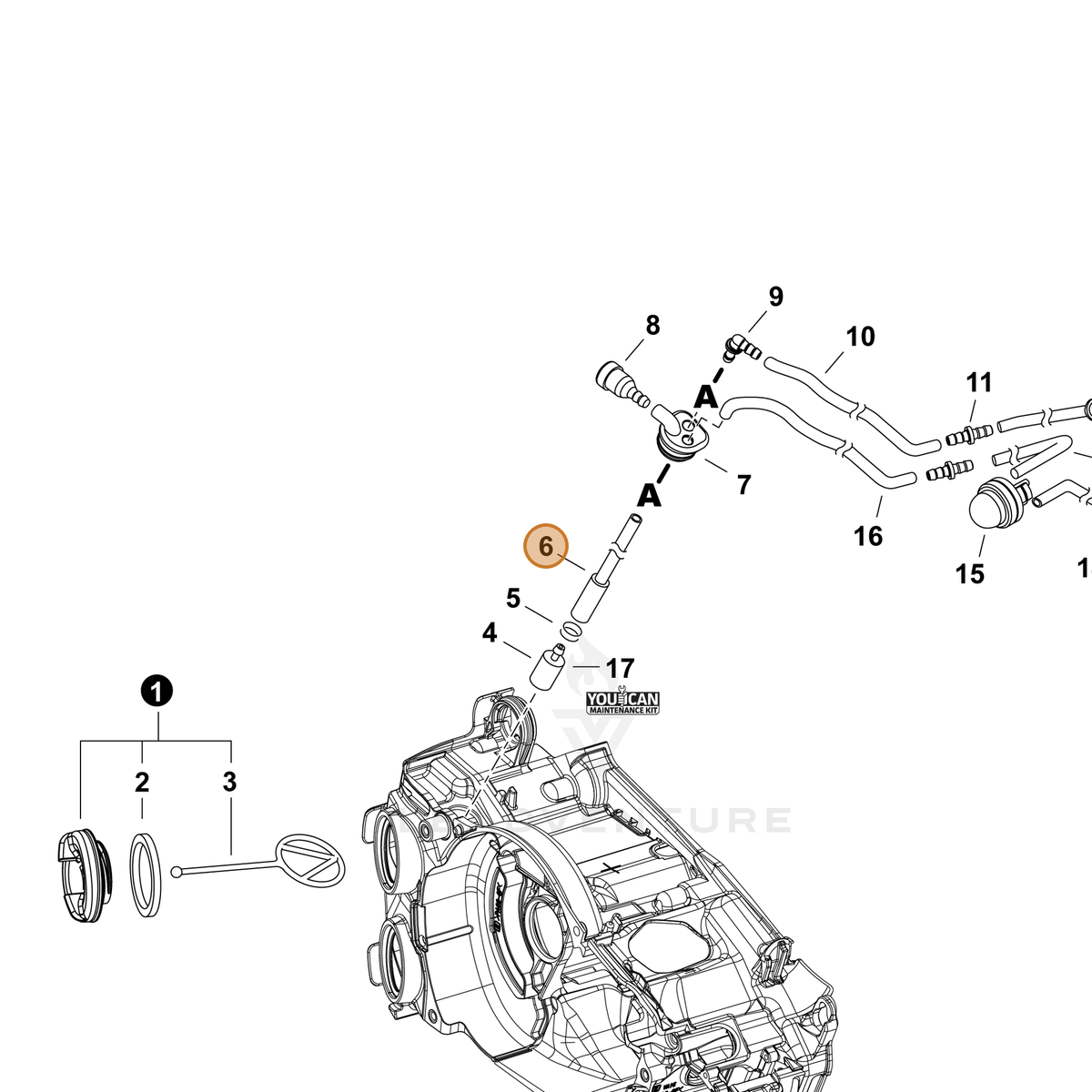 ECHO part V470002210 — IPL diagram snippet (6x zoom, amber highlight)