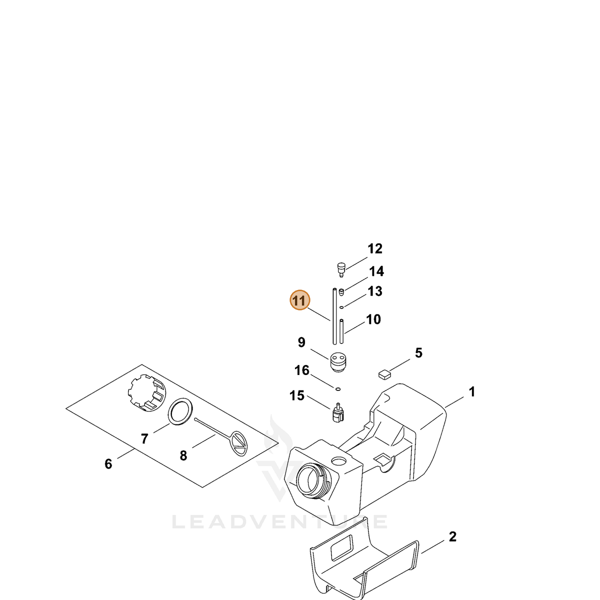ECHO part V471002130 — IPL diagram snippet (6x zoom, amber highlight)