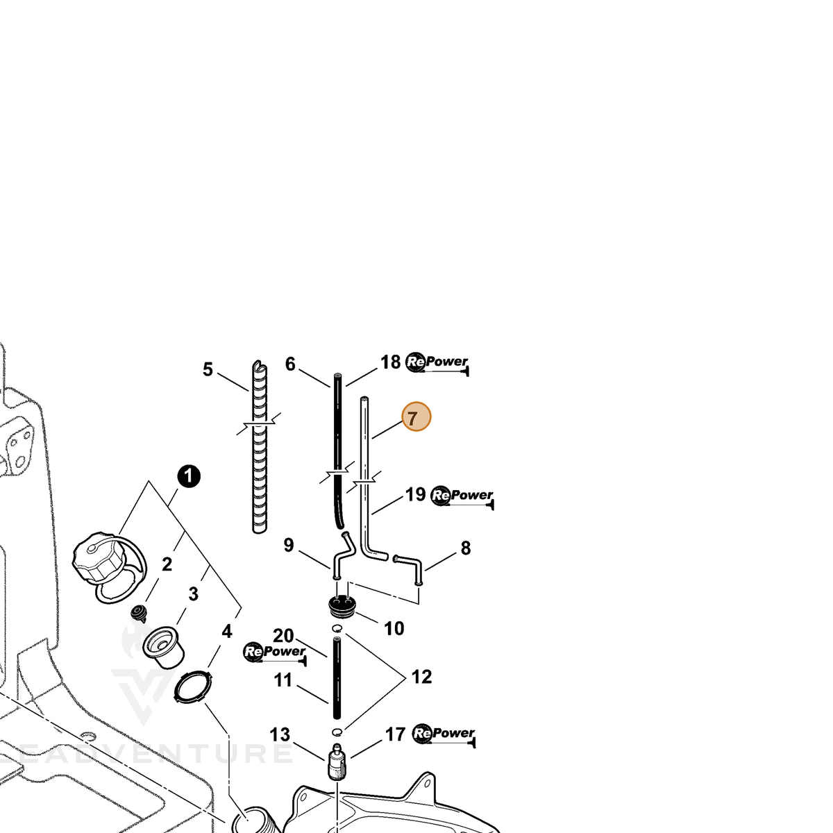 ECHO part V471002160 — IPL diagram snippet (6x zoom, amber highlight)