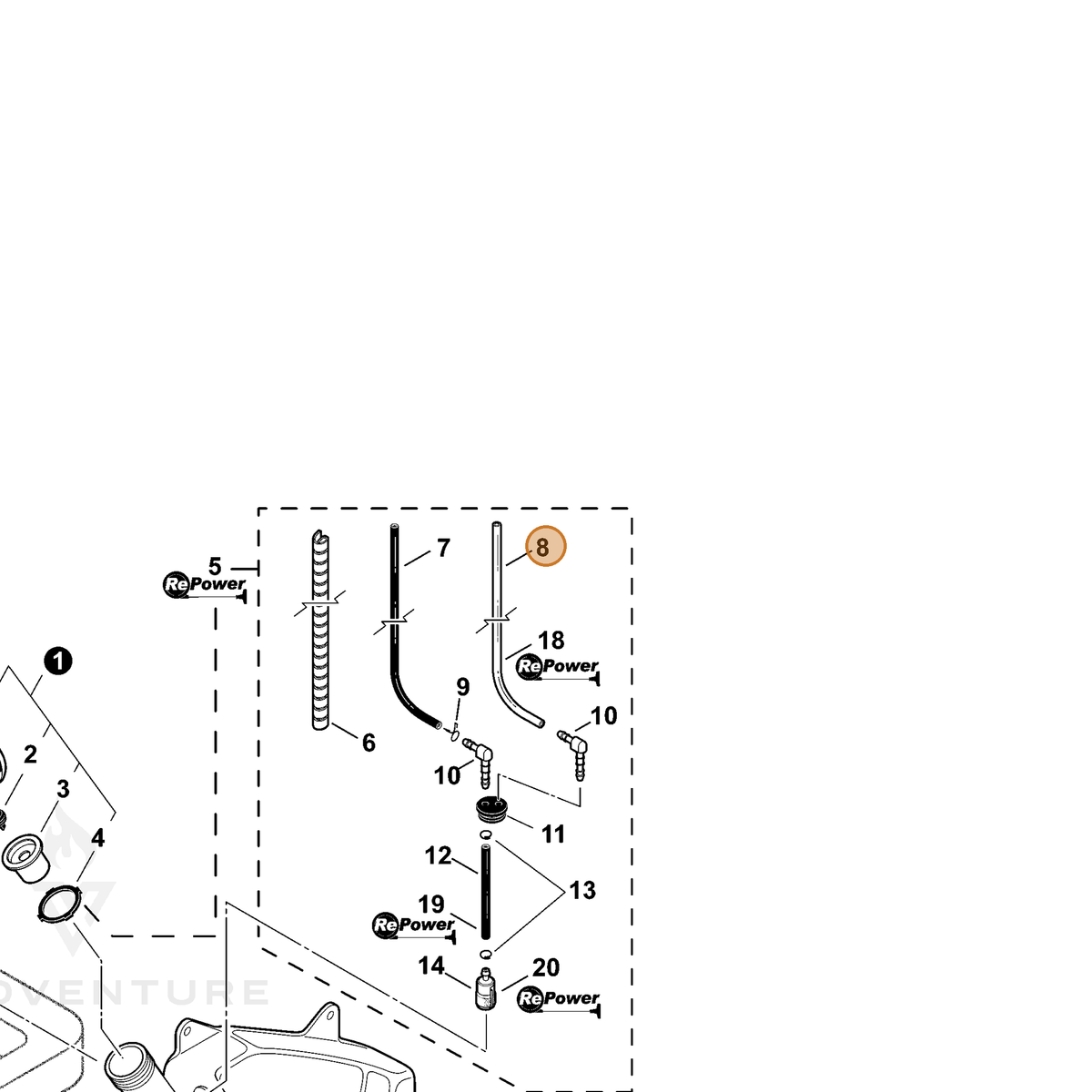 ECHO part V471003740 — IPL diagram snippet (6x zoom, amber highlight)