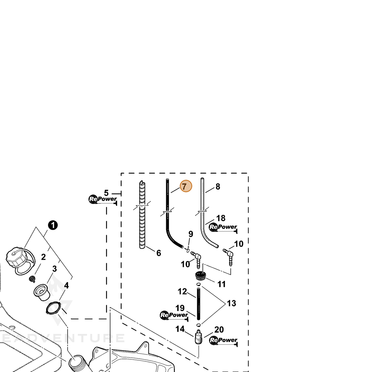 ECHO part V471003750 — IPL diagram snippet (6x zoom, amber highlight)