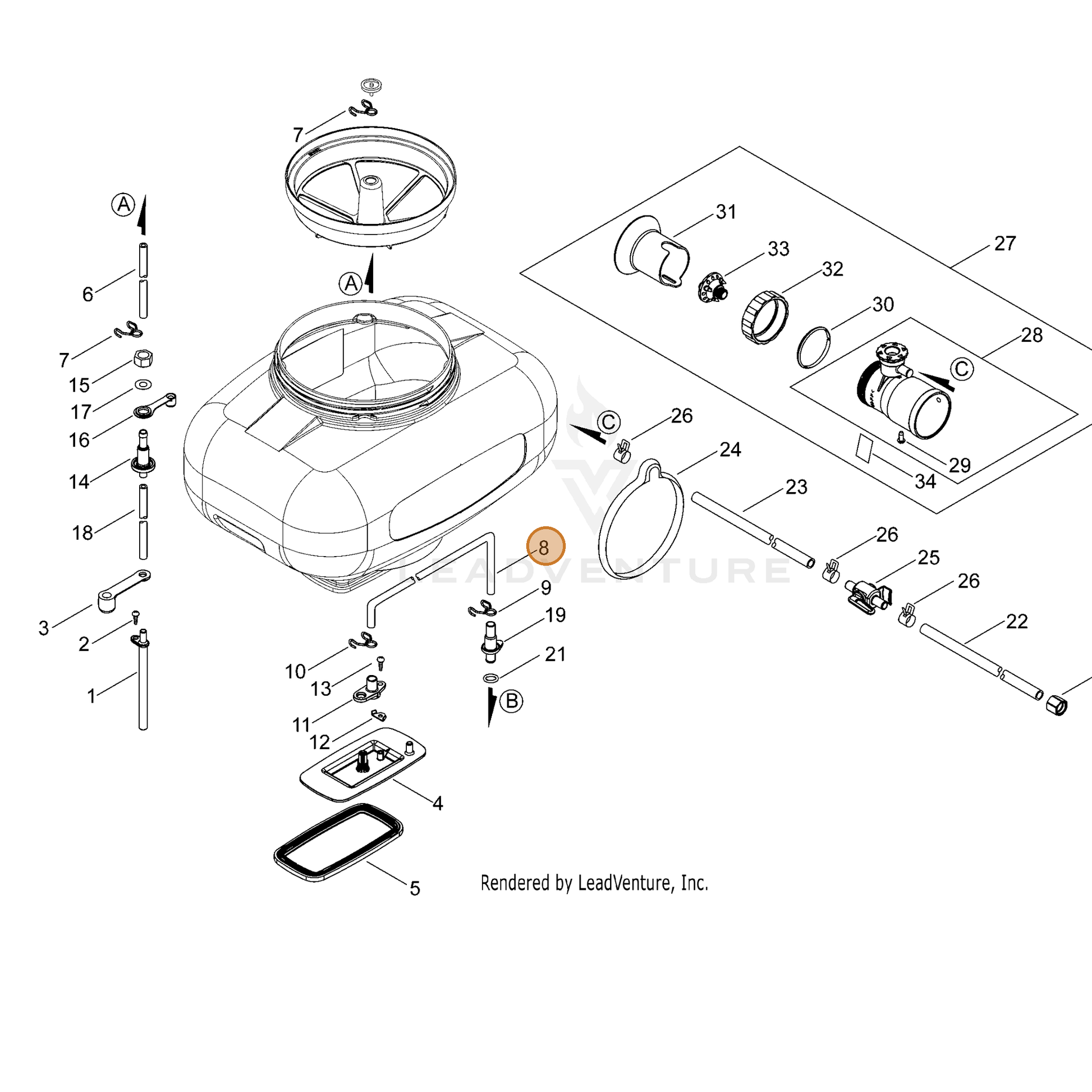 ECHO part V471005130 — IPL diagram snippet (6x zoom, amber highlight)