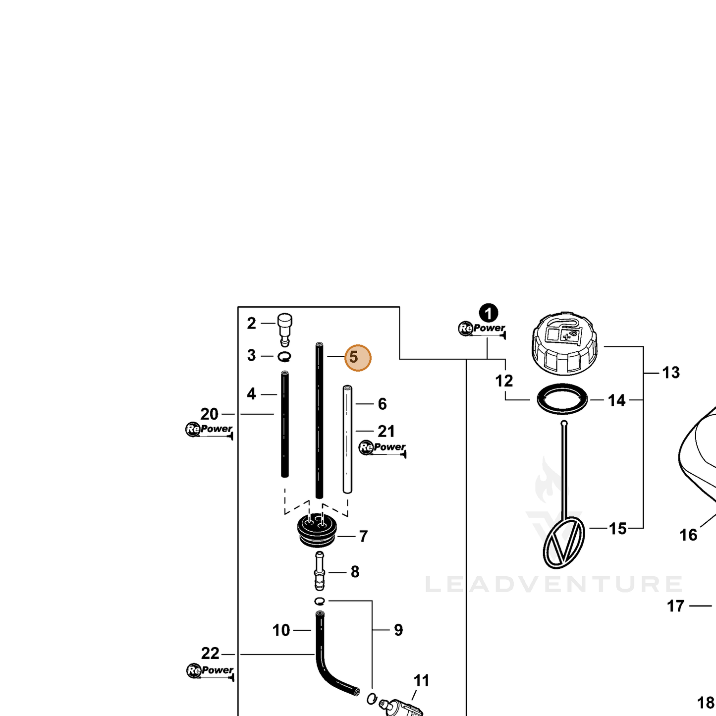 ECHO part V471005600 — IPL diagram snippet (6x zoom, amber highlight)