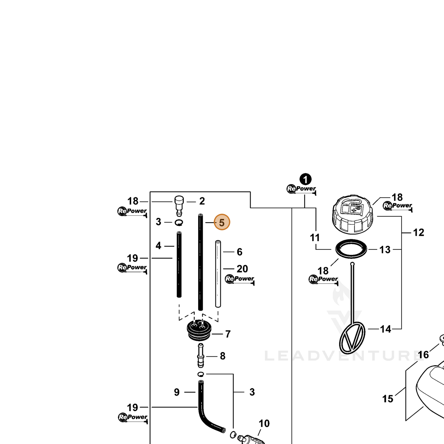 ECHO part V471005620 — IPL diagram snippet (6x zoom, amber highlight)