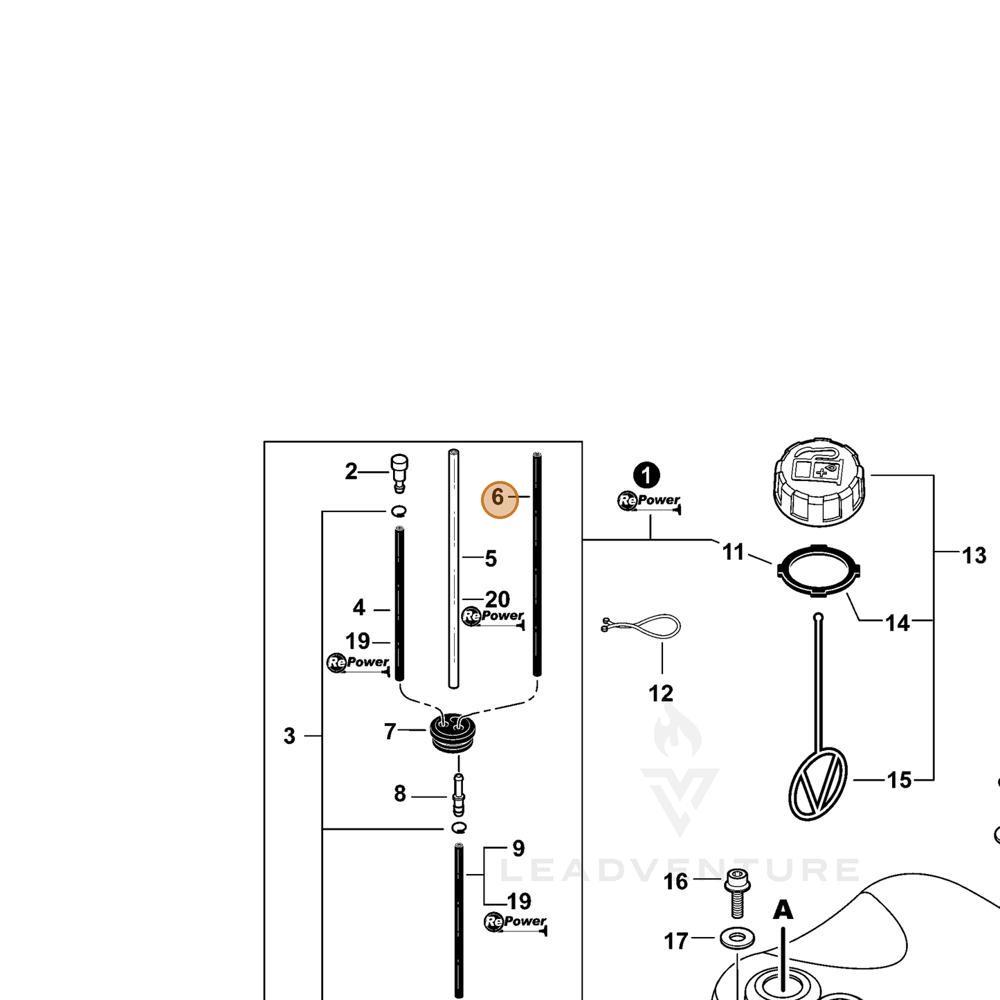 ECHO part V471005710 — IPL diagram snippet (6x zoom, amber highlight)