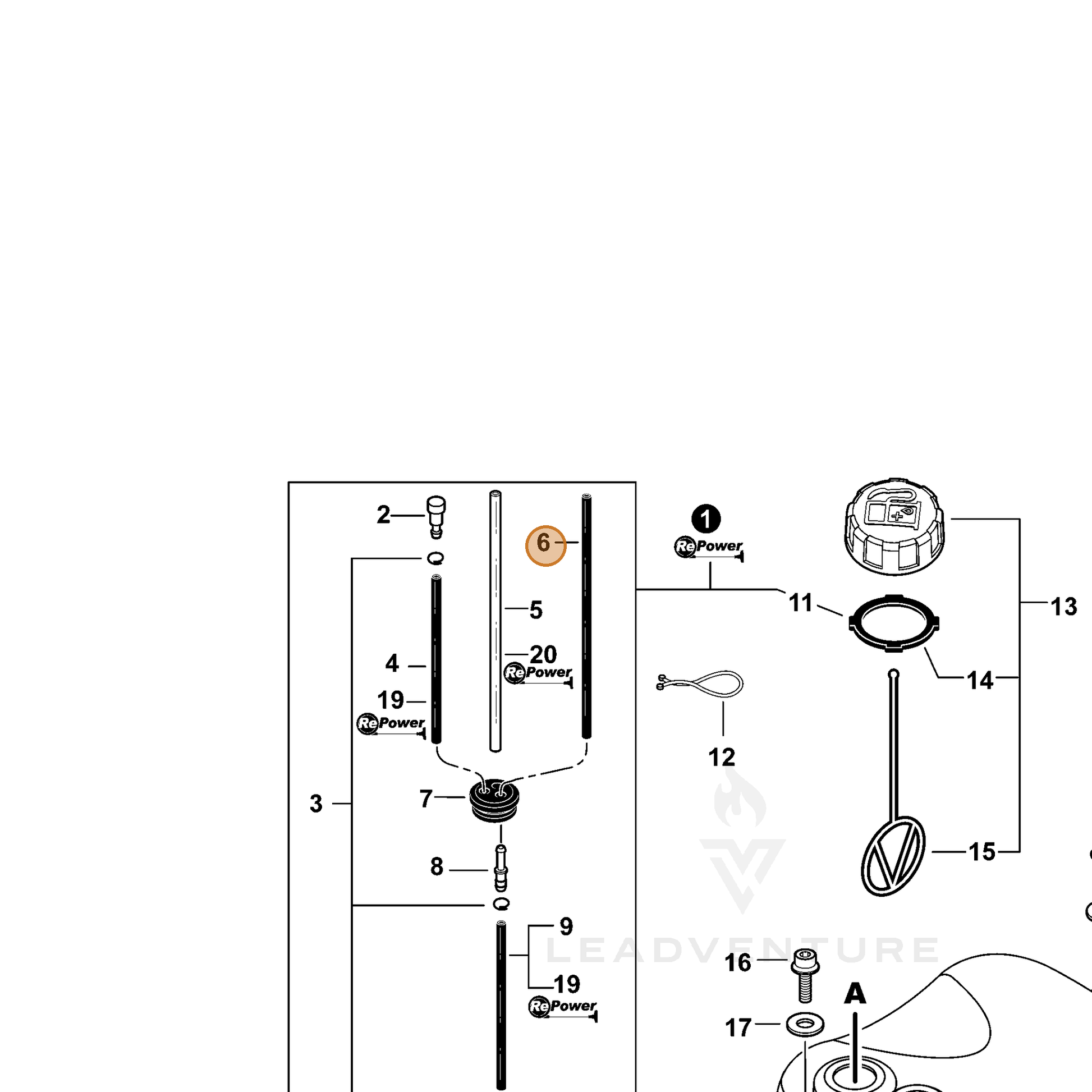 ECHO part V471005710 — IPL diagram snippet (6x zoom, amber highlight)