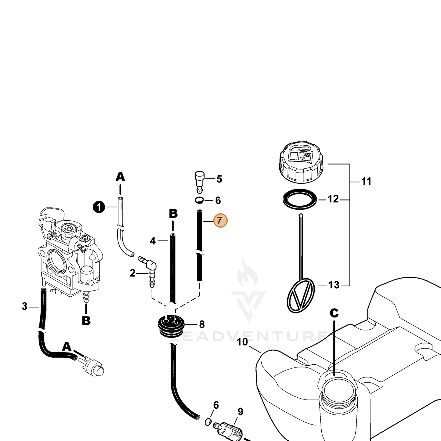 ECHO part V471005820 — IPL diagram snippet (6x zoom, amber highlight)