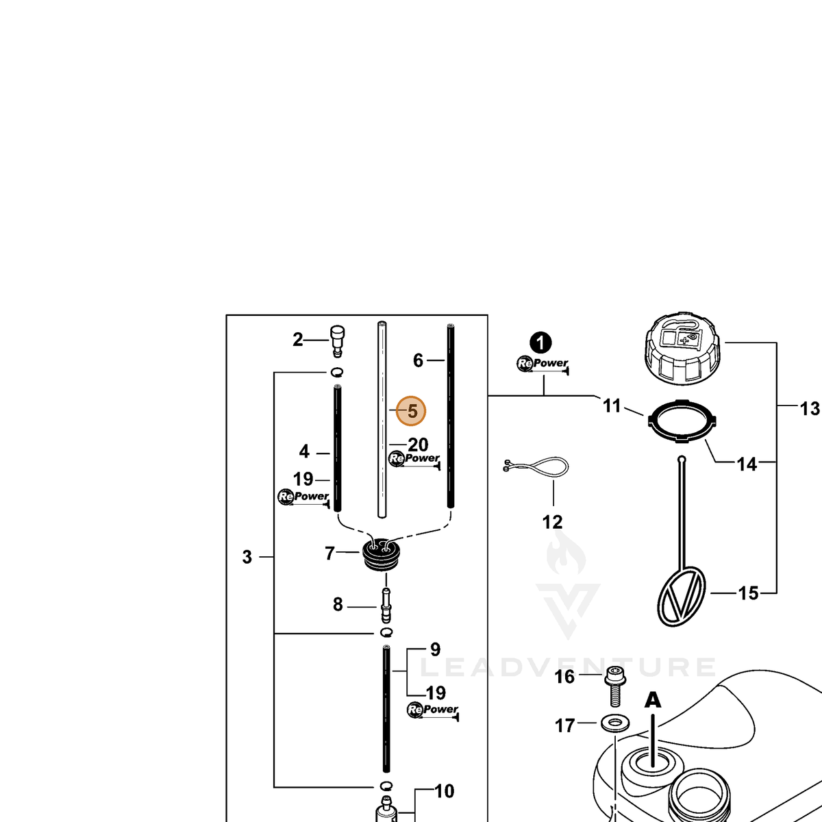 Echo part V471006120 — IPL diagram snippet (6x zoom, amber highlight)